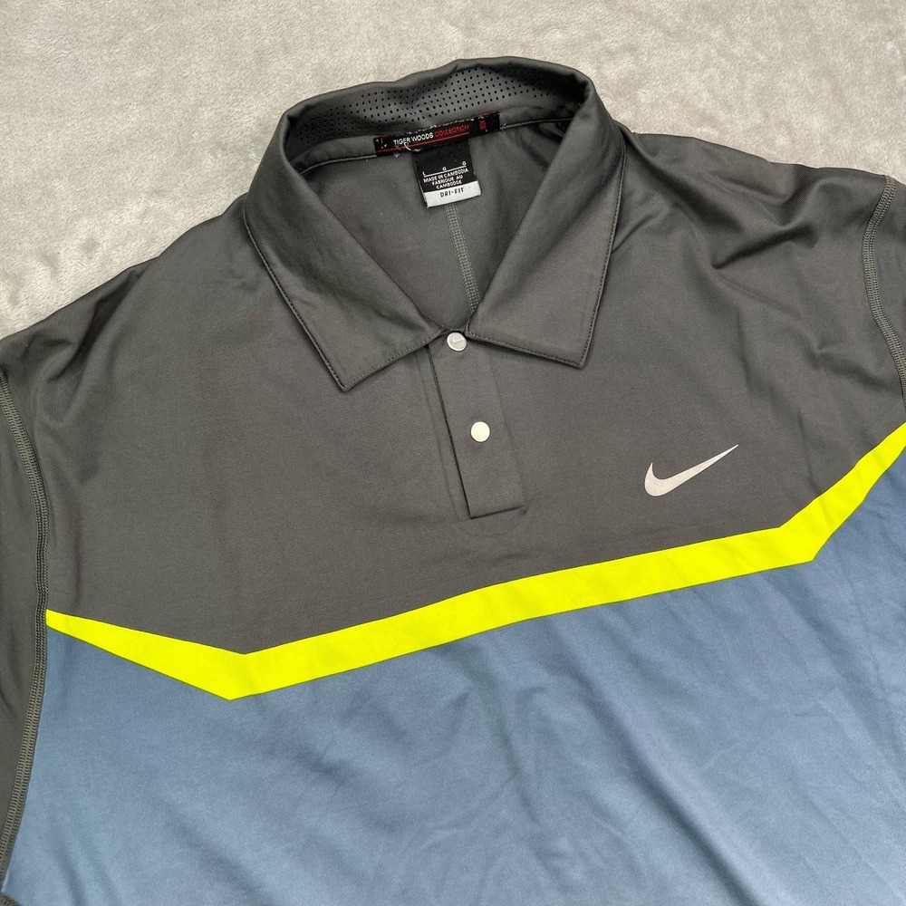 Nike Tiger Woods Golf Polo Shirt Mens Large Gray Gradient Performance Stretch